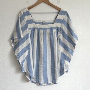Coastal Chic Nautical Square Neck Striped Blouse Beachy Resort Wear Linen Cotton